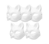 Set of 6 Cat Face Unpainted with White Paper Base and Furry Felted Cloth Trim for Creative Projects, School Art, and Birthday Events