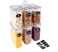 Set of 6 Cereal Storage Container 4L Airtight Food Cereal Dispenser Containers Stackable Kitchen Storage Boxes Plastic Pantry Organization with Lock Lids for Cornflakes Flour Sugar Pasta