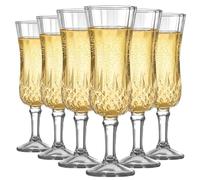 Set of 6 Champagne Flutes Vintage Sparkling Wine Glasses,155ml/5.2oz Reusable Clear Wine Glasses for Wedding,Garden Party,Birthday,Christmas,Picnic