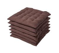 HOMESCAPES Chocolate Brown Seat Pads for Dining Chair, Set of 6 100% Cotton Chair Pads with Straps, 40x40 cm