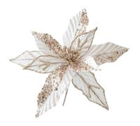 Set of 6 Christmas Glitter Poinsettia Ornaments with Poles, Designed for Holiday Tree and Event Decoration, Adding Elegant Festive Touches (Light gold)