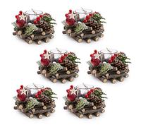 Set Of 6 Christmas Tealight Candle Holder | Christmas Candle Berry & Pinecone Table Centrepiece Decorations | Christmas Wreath Tea Light Holder Centrepiece For Dining Table