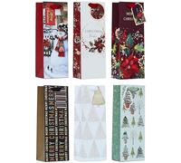 Set of 6 Christmas Wine Bottle Gift Bags with Tags - Contemporary & Traditional Designs