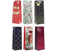 Set of 6 Christmas Wine Bottle Gift Bags with Tags - Traditional Contemporary Designs