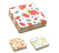 Set Of 6 Citrus Fruit Design Coasters | Kitchen Drink Coasters Set | Cork Cup Mug Table Mats - Design Varies One Supplied