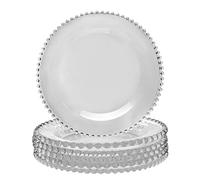 Set of 6 Clear Glass Dinner Plates Vintage Style Beaded Glass Alfresco Dining Tableware - D26.5cm (N315)