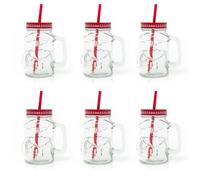 Carousel Home Set of 6 Clear Glass Santa Shaped Drinking Jar | Christmas Drinking Jar with Lid and Straw | Novelty 400ml