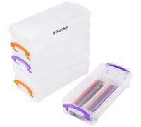 Set of 6 Clear Plastic Pencil Boxes, Stackable Organizers with Secure Snap Lids for Gel Pens, Pencils, and Markers