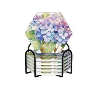 Set of 6 Coasters for Drinks Hydrangea Watercolor Printed Absorbent Ceramic Coasters with Cork Base Drink Coasters with Holder for Home Kitchen Office