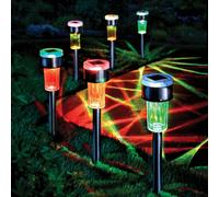 Set Of 6 Colour-Changing Solar Stake Lights - Stainless Steel Garden Illumination - Cycles Through 4 Colours
