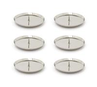 Set of 6 Contemporary Silver Metal Pillar Candle Holder | Church Pillar Candle Plate With Spike | Round Silver Candle Stand Modern Candle Holders - 10cm