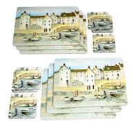 Set Of 6 Cornish Harbour Placemats & Coasters British Coastal Beach Table Settings Mats