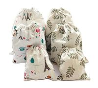 Set of 6 Cotton Drawstring Storage Pouches, Eco Party Bags, Gift Bags - Small, Medium, Large, Cotton Fabric, Drawstring Organiser, Burlap Scent Sachets for Lavender Dry Flowers