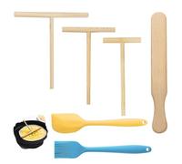 Set of 6 Crepes Accessories Set of 3 Beech Wood T-Shape Dough Distributors (9/12/18 cm) Beech Wood Pancake Turner Silicone Spatula and Silicone Brush for Crepes Pancakes