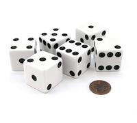 Set of 6 D6 25mm Large Opaque Jumbo Dice - White with Black Pip by Koplow Games