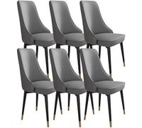 Set of 6 Dark Grey Faux Leather Dining Chairs with Carbon Steel Legs for Kitchen Living Room Balcony Stylish and Durable Furniture with Golden Feet