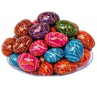 Set of 6 Decorative Easter Eggs for Home Decor 2,5’’ Fancy - Pysanky Painted Wooden Ukrainian Easter Eggs Pysanka Decorated for Home - Decor Bowl Pisanki Egg - Easter Hostess Gift