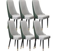 Set of 6 Dining Chairs High Back Soft Microfiber Leather Sturdy Carbon Steel Legs Elegant Light Grey & Dark Green Upholstery Comfortable & Furniture