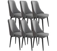 Set of 6 Dining Chairs Leather Kitchen & Balcony Sofa Chairs Carbon Steel Frame Dark Grey Upholstery Stylish Modern Design for Dining Room & Living Space