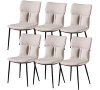 Set of 6 Dining Chairs Light Grey Microfiber Leather Stylish Sofa Chairs for Bedroom Living Room Balcony Carbon Steel Legs