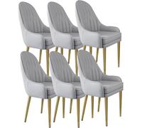 Set of 6 Dining Chairs Microfiber Leather Living Room Bar Stools Stable Carbon Steel Metal Legs Modern Light Grey Design Comfortable Lounge Seating