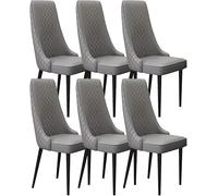 Set of 6 Dining Chairs Microfiber Leather Upholstered Sturdy Carbon Steel Legs Modern Dark Grey Table Side Chairs for Kitchen & Living Room