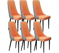 Set of 6 Dining Chairs Microfiber Leather Upholstered Sturdy Carbon Steel Legs Modern ge & Dark Grey Design Comfortable Table Side Chairs for Home & Kitchen