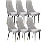 Set of 6 Dining Chairs Soft Microfiber Leather High Backrest Comfortable Seating Sturdy Carbon Steel Legs Light Grey & Dark Grey Color Combo