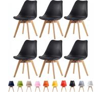 Set of 6 Dining Chairs with Solid Wooden Legs and Seat Cushion Pads in Grey - Eva by MCC MCC Direct Black One Size