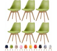 Set of 6 Dining Chairs with Solid Wooden Legs and Seat Cushion Pads in Grey - Eva by MCC MCC Direct Green One Size