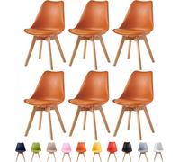 Set of 6 Dining Chairs with Solid Wooden Legs and Seat Cushion Pads in Grey - Eva by MCC MCC Direct Orange One Size