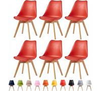 Set of 6 Dining Chairs with Solid Wooden Legs and Seat Cushion Pads in Grey - Eva by MCC MCC Direct Red One Size