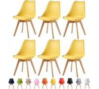 Set of 6 Dining Chairs with Solid Wooden Legs and Seat Cushion Pads in Grey - Eva by MCC MCC Direct Yellow One Size