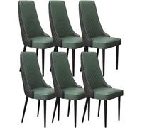 Set of 6 Dining Room Chairs Microfiber Leather Upholstered Carbon Steel Legs Stylish Dark Green and Black Design Perfect for Modern Decor