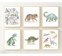 Set of 6 Dinosaur Nursery Prints ABC Nursery wall art prints Home Decor (A4)