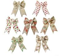 Set of 6 Double Layer Snowflake Bow Ribbons for Christmas Tree and Home Decoration, Made from Silk Cloth (Mix)