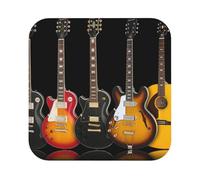 Set Of 6 Electric Guitar Coasters, Leather Square Coasters For All Glasses, Christmas Coasters