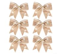 Set of 6 Elegant Red Christmas Bows, Perfectly Crafted from Linen for Festive For Tree and Wreath Accents (Brown)