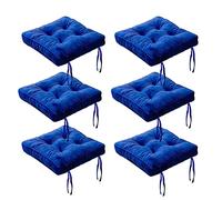 Set of 6 Extra Thick Navy Blue Dining Chair Cushions with Ties Anti Slip Straps Hidden Zipper Soft Velvet Seat Pads for Dining Room Furniture Comfort