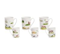 Set of 6 Farm Animal Mugs - Tea Coffee Cups Hot Chocolate Latte Cappuccino - Cow Pig Horse Home Kitchen Office White Modern Contemporary Design Mug Set