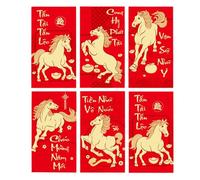Set of 6 Festives Red Money Envelopes Featurings Vietnamese Zodiacs Horses Art and AntiFingerprint Mattes Surfaces Year of The Horses Red Envelopes Vietnamese Design