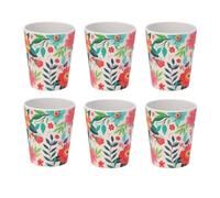 Set of 6 Floral Melamine Tumblers | Colourful Reusable Plastic Picnic Camping Cups | Outdoor Drinks Glasses - 350ml