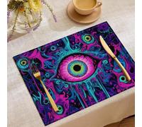 Set of 6 Fluid Texture Eyes Table Mat | Psychedelic Dark Graffiti Seasonal Table Mats, Washable Heat Resistant Place Mats for Dinner Tables Party Decor, 45x30cm