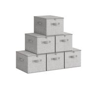 SONGMICS Foldable Storage Organiser Boxes, Storage Basket Bins with Lids, Handles, Clothes Organiser, Non-Woven Fabric, Set of 6, 40 x 30 x 25 cm, Dove Grey RZB003W02