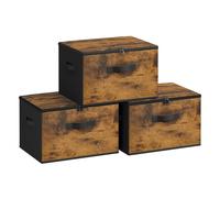 Foldable Storage Organiser Boxes, Set of 3 Storage Basket Bins with Lids, Handles, Clothes Toys Organiser, 40 x 30 x 25 cm, Non-Woven Fabric, Rustic