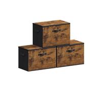 SONGMICS Foldable Storage Organiser Boxes, Storage Basket Bins with Lids, Handles, Clothes Organiser, Non-Woven Fabric, Set of 3, 50 x 30 x 30 cm, Rustic Brown RYZ050BH02