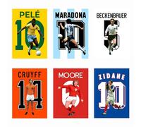 Set of 6 Football Posters, Pele, Mara-dona, Beckenbauer, Moore, Cruyff, Zidane Football Wall Decoration Posters Canvas Poster Wall Art Decor Print Unframe 08 x 12 inches (20 x 30 cm)