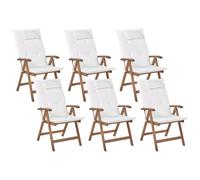 Set of 6 Garden Chairs with Cushions AMANTEA Acacia Wood Off-White