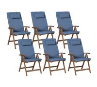 Set of 6 Garden Chairs with Cushions AMANTEA PREMIUM Acacia Wood Blue