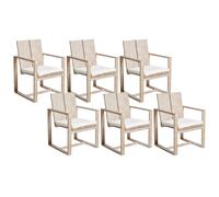 Beliani Set of 6 Garden Chairs with Cushions AZZANELLO Acacia Wood Off-White